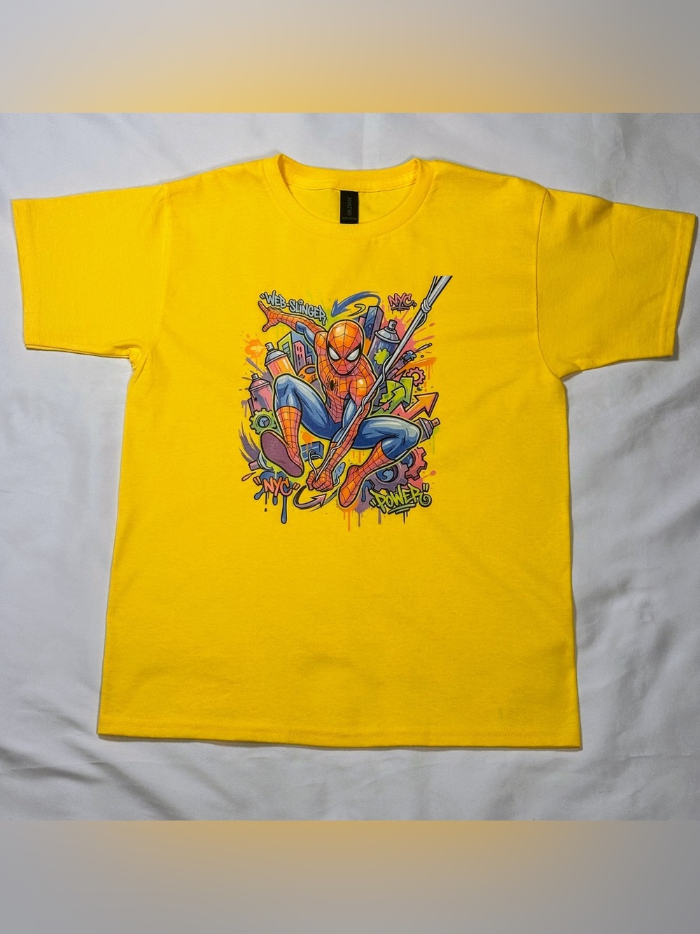 Yellow Youth Spider-Man Graphic Tee Size Large New W/O Tags
